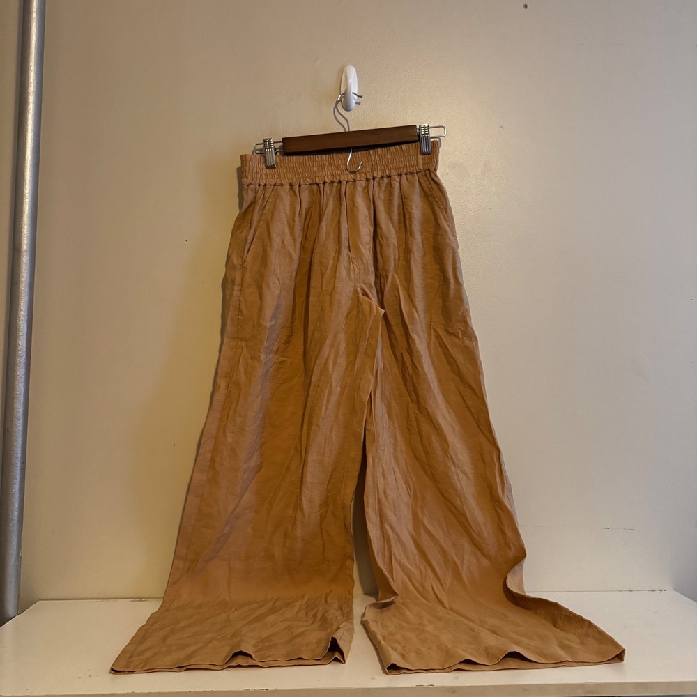 For The Republic Womens Camel Tan Wide Leg Smocked Elastic Waist Pants XS